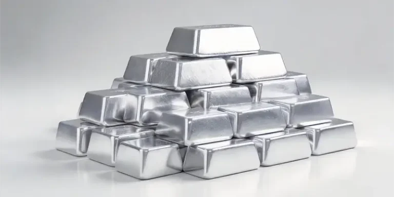 Stacked aluminum ingots representing the raw-metal benchmark behind aluminum prices per pound